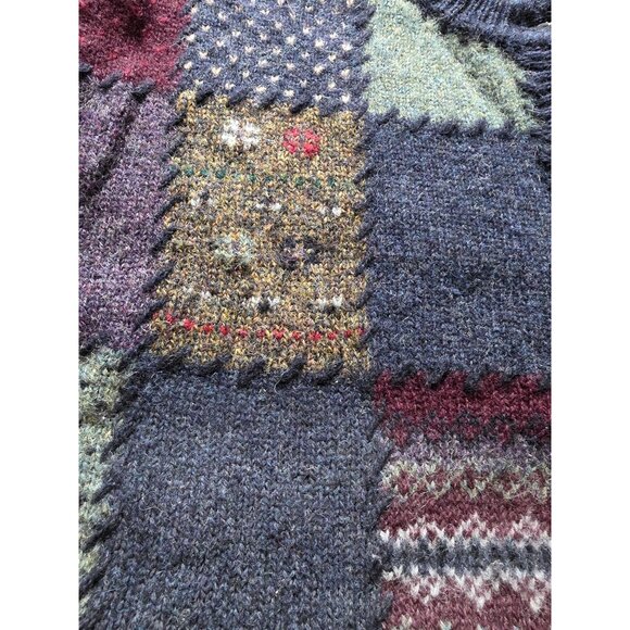 Vtg Eddie Bauer Deer Bay Blue Wool Multi-Color Patchwork Cardigan Sweater M - Picture 3 of 8